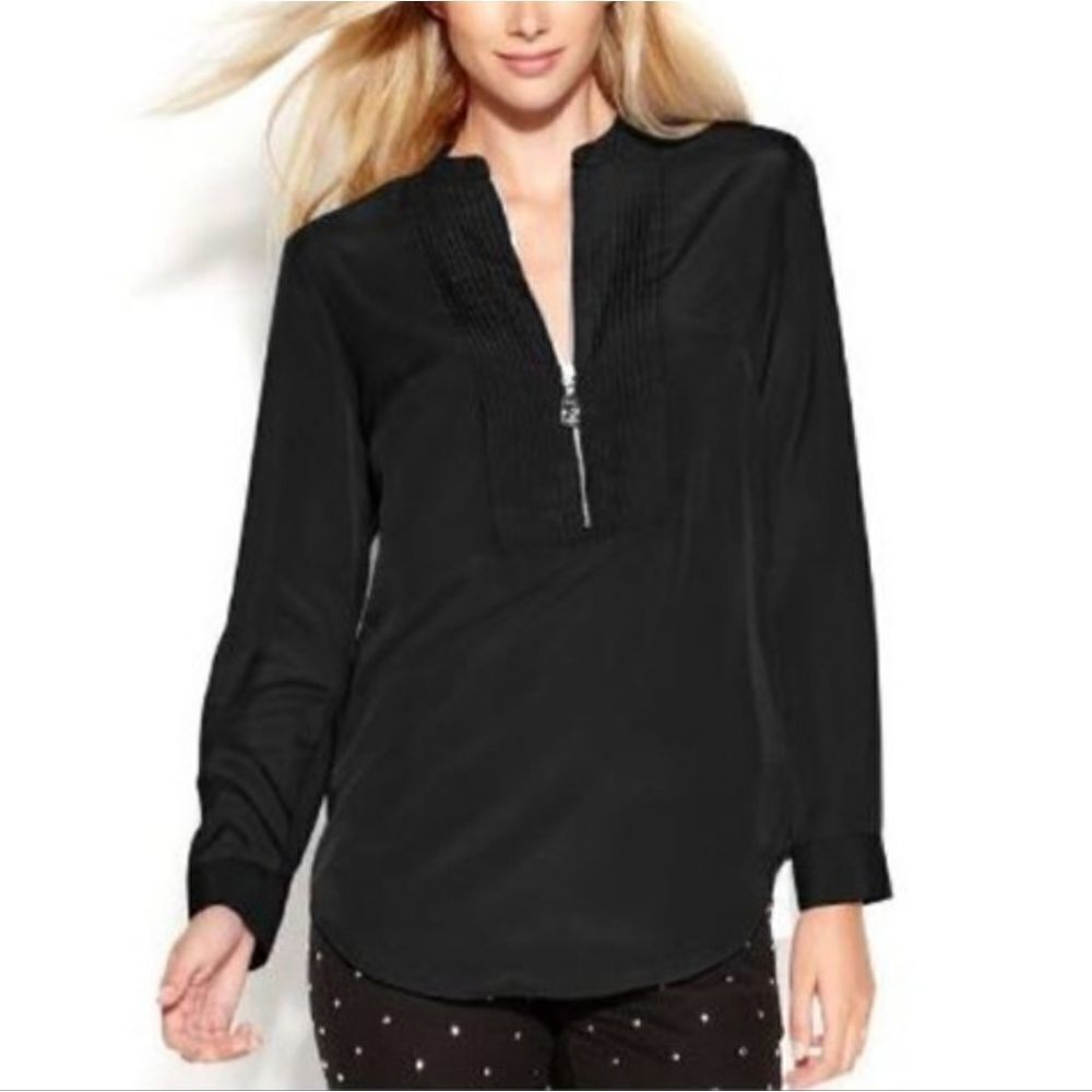 Michael Kors Black Long Sleeve Half Zip Blouse Size XS